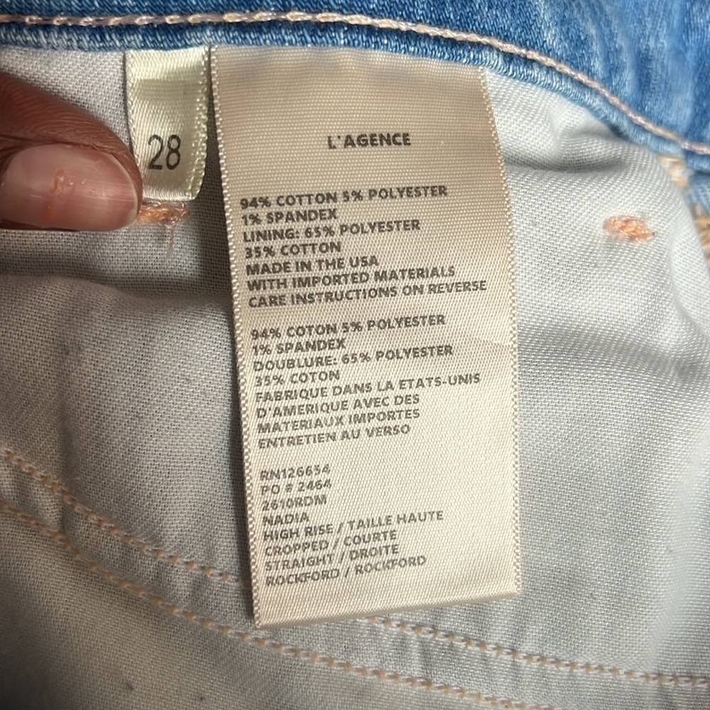 L’AGENCE Nadia High Rise Cropped Straight Rockford Blue Jeans Size 28 - Picture 9 of 11